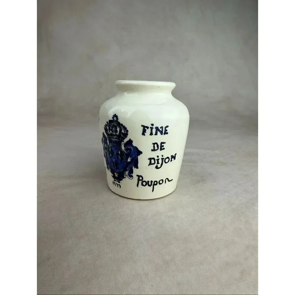 Antique French Ceramic De Dijon Grey Poupon Jar Sarreguemines Pottery 3.5